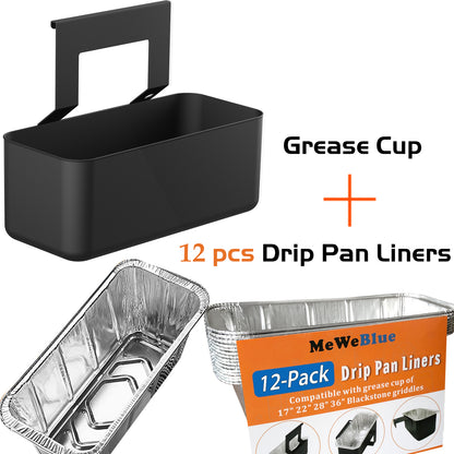 Grease Catcher for Blackstone Griddle, Grease Cup with 12 Pack Blackstone Grease Cup Liners, Smooth Face for Easy Clean