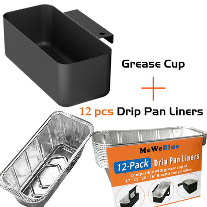 Grease Catcher for Blackstone Griddle with 12 Pack Blackstone Grease Cup Liners, Griddle Accessories Kit