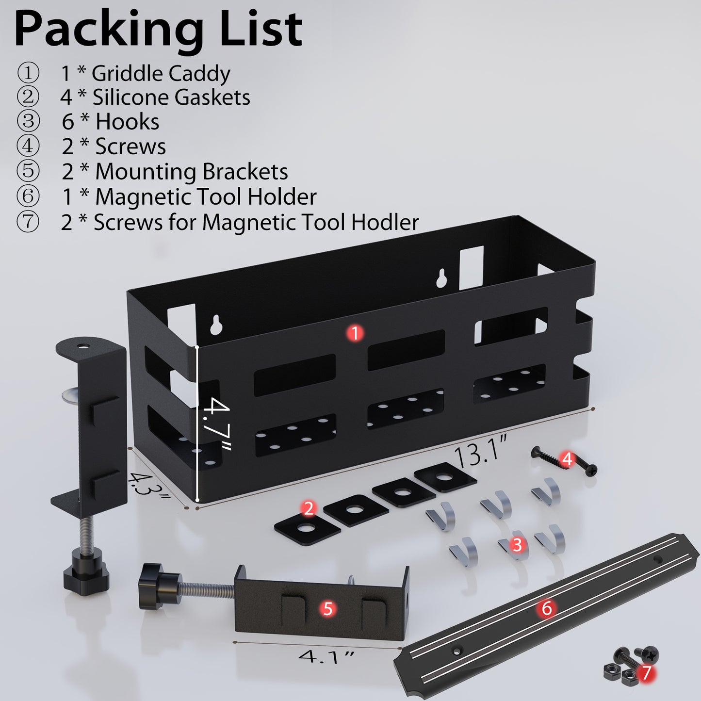 Griddle Caddy for Blackstone Griddle Accessories, Space Saving Grill Accessories Storage Caddy, BBQ Accessories Holder for Blackstone 28”-36” Griddle with a Magnetic Tool Holder and 6 J-Hooks