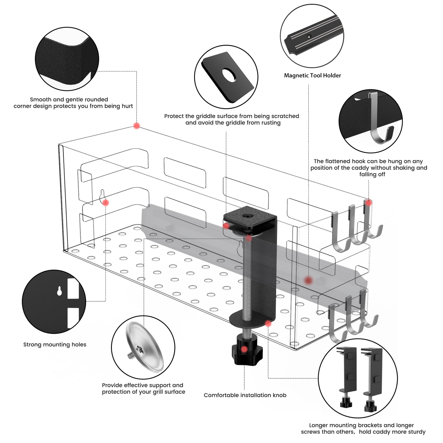 Griddle Caddy for Blackstone Griddle Accessories, Space Saving Grill Accessories Storage Caddy, BBQ Accessories Holder for Blackstone 28”-36” Griddle with a Magnetic Tool Holder and 6 J-Hooks